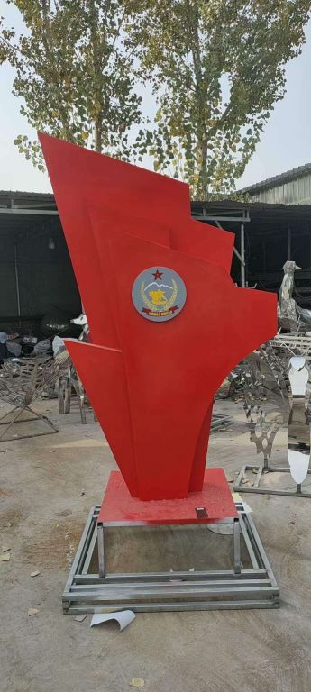 部队不锈钢军徽红旗雕塑